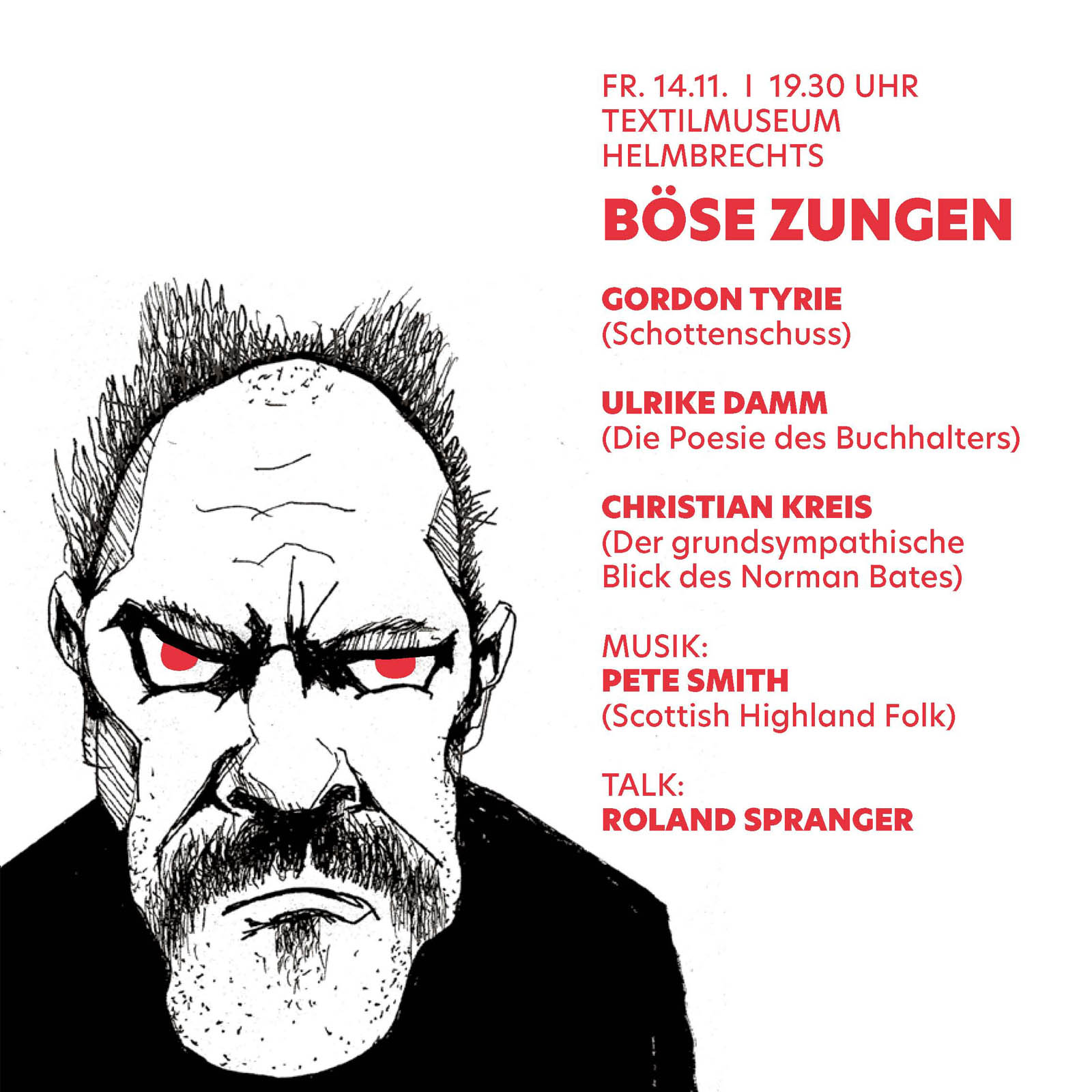 Böse Zungen im Textilmuseum in Helmbrechts - Lesung und Musik am 14.11.2025